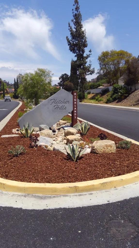 Drought-tolerant entry planting at the Fletcher Hills Highlands sign